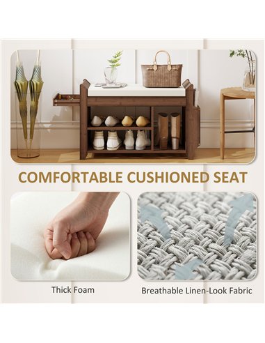 HOMCOM Shoe Bench 2-Tier Boot Section Entryway Storage Bench Cushioned Seat 80 x 30 x 50 cm Dark Brown and Cream