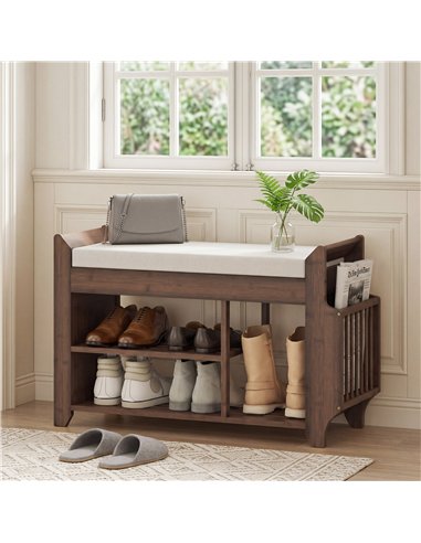 HOMCOM Shoe Bench 2-Tier Boot Section Entryway Storage Bench Cushioned Seat 80 x 30 x 50 cm Dark Brown and Cream