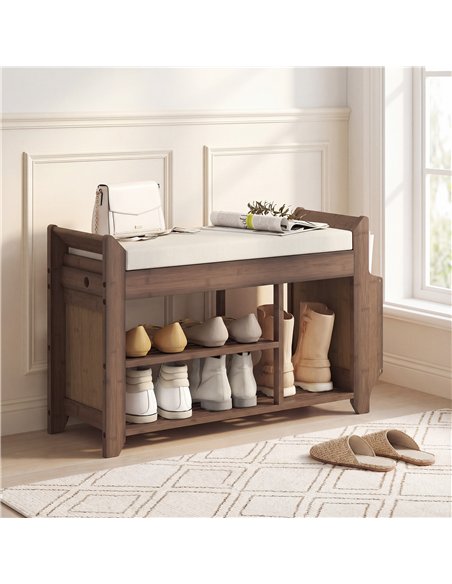 HOMCOM Shoe Bench 2-Tier Boot Section Entryway Storage Bench Cushioned Seat 80 x 30 x 50 cm Dark Brown and Cream - pic 190848 | FastDaddyshop