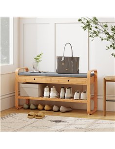 HOMCOM Shoe Bench with 2 Drawers Cushioned Seat Shoe Storage Bench for Hallway 105 cm Natural and Grey 2