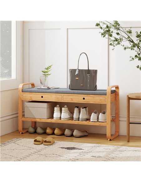 HOMCOM Shoe Bench with 2 Drawers Cushioned Seat Shoe Storage Bench for Hallway 105 cm Natural and Grey - pic 190850 | FastDaddyshop