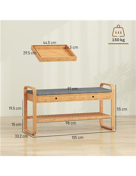 HOMCOM Shoe Bench with 2 Drawers Cushioned Seat Shoe Storage Bench for Hallway 105 cm Natural and Grey - pic 190851 | FastDaddyshop