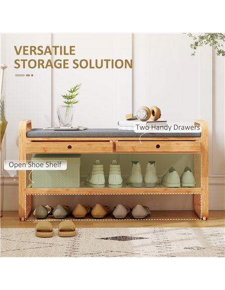 HOMCOM Shoe Bench with 2 Drawers Cushioned Seat Shoe Storage Bench for Hallway 105 cm Natural and Grey - pic 190853 | FastDaddyshop