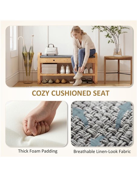 HOMCOM Shoe Bench with 2 Drawers Cushioned Seat Shoe Storage Bench for Hallway 105 cm Natural and Grey - pic 190854 | FastDaddyshop