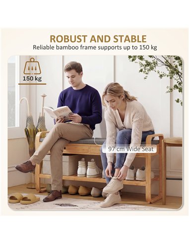 HOMCOM Shoe Bench with 2 Drawers Cushioned Seat Shoe Storage Bench for Hallway 105 cm Natural and Grey