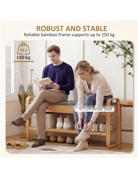 HOMCOM Shoe Bench with 2 Drawers Cushioned Seat Shoe Storage Bench for Hallway 105 cm Natural and Grey - pic 190855 | FastDaddyshop