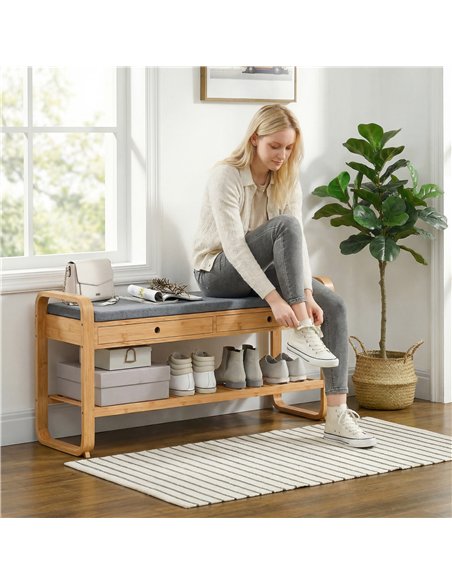 HOMCOM Shoe Bench with 2 Drawers Cushioned Seat Shoe Storage Bench for Hallway 105 cm Natural and Grey - pic 190857 | FastDaddyshop