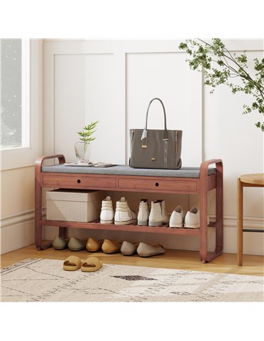 HOMCOM Shoe Bench with 2 Drawers Cushioned Seat Shoe Storage Bench for Hallway 105 cm Dark Brown and Grey