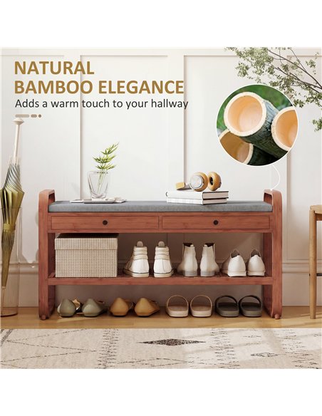 HOMCOM Shoe Bench with 2 Drawers Cushioned Seat Shoe Storage Bench for Hallway 105 cm Dark Brown and Grey - pic 190861 | FastDaddyshop