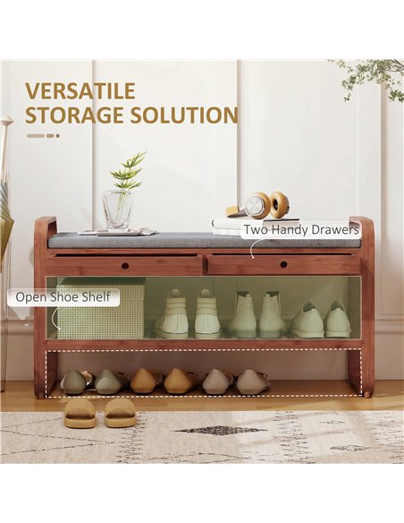 HOMCOM Shoe Bench with 2 Drawers Cushioned Seat Shoe Storage Bench for Hallway 105 cm Dark Brown and Grey - pic 190862 | FastDaddyshop