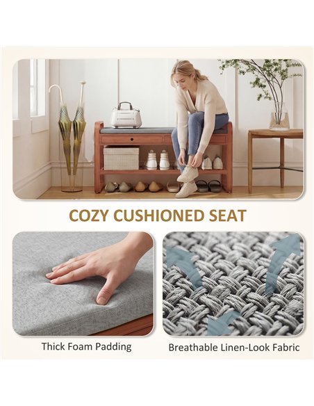 HOMCOM Shoe Bench with 2 Drawers Cushioned Seat Shoe Storage Bench for Hallway 105 cm Dark Brown and Grey - pic 190863 | FastDaddyshop