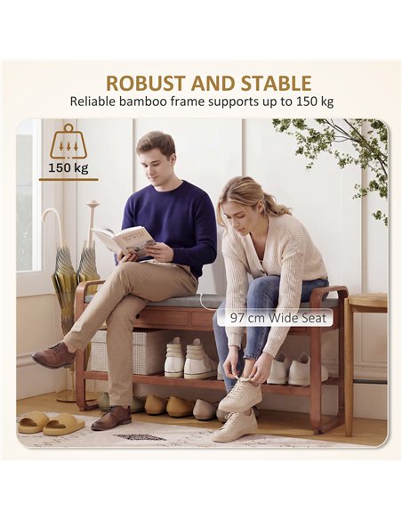 HOMCOM Shoe Bench with 2 Drawers Cushioned Seat Shoe Storage Bench for Hallway 105 cm Dark Brown and Grey - pic 190864 | FastDaddyshop