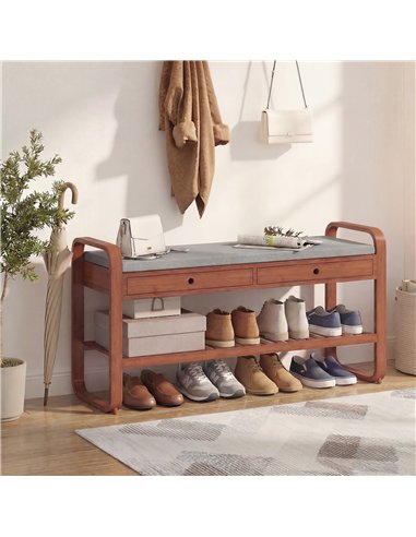 HOMCOM Shoe Bench with 2 Drawers Cushioned Seat Shoe Storage Bench for Hallway 105 cm Dark Brown and Grey