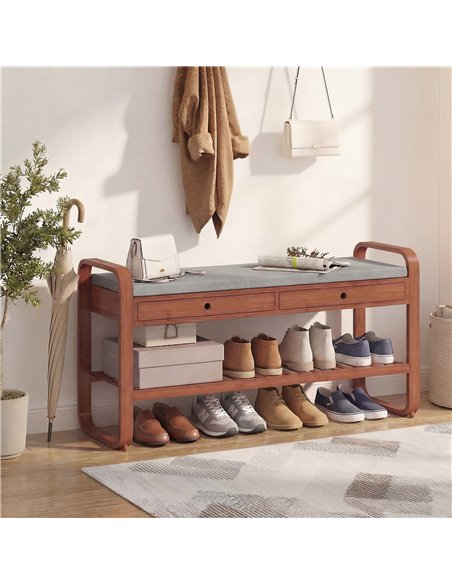 HOMCOM Shoe Bench with 2 Drawers Cushioned Seat Shoe Storage Bench for Hallway 105 cm Dark Brown and Grey - pic 190865 | FastDaddyshop