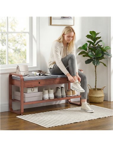 HOMCOM Shoe Bench with 2 Drawers Cushioned Seat Shoe Storage Bench for Hallway 105 cm Dark Brown and Grey