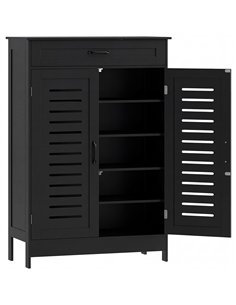 HOMCOM Shoe Cabinet with Louvered Doors, Modern Shoe Storage Cabinet with Drawer and Adjustable Shelves, Black