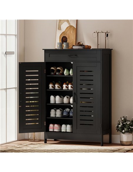 HOMCOM Shoe Cabinet with Louvered Doors, Modern Shoe Storage Cabinet with Drawer and Adjustable Shelves, Black - pic 190868 | FastDaddyshop