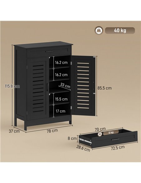 HOMCOM Shoe Cabinet with Louvered Doors, Modern Shoe Storage Cabinet with Drawer and Adjustable Shelves, Black - pic 190869 | FastDaddyshop