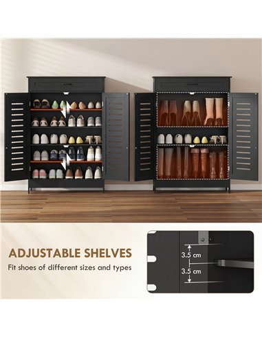 HOMCOM Shoe Cabinet with Louvered Doors, Modern Shoe Storage Cabinet with Drawer and Adjustable Shelves, Black