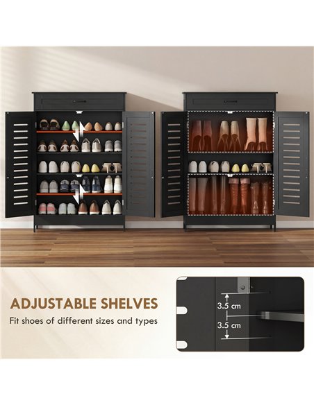 HOMCOM Shoe Cabinet with Louvered Doors, Modern Shoe Storage Cabinet with Drawer and Adjustable Shelves, Black - pic 190871 | FastDaddyshop