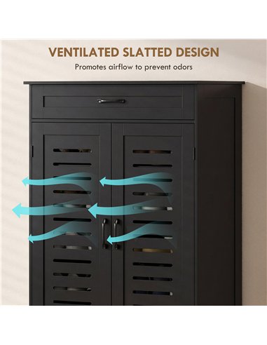 HOMCOM Shoe Cabinet with Louvered Doors, Modern Shoe Storage Cabinet with Drawer and Adjustable Shelves, Black
