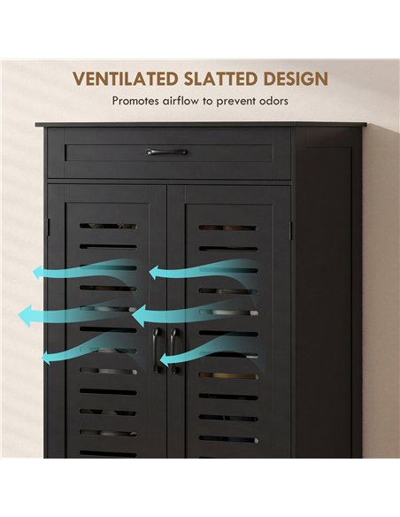 HOMCOM Shoe Cabinet with Louvered Doors, Modern Shoe Storage Cabinet with Drawer and Adjustable Shelves, Black - pic 190872 | FastDaddyshop