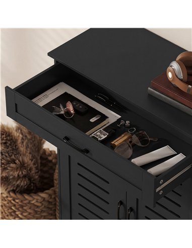 HOMCOM Shoe Cabinet with Louvered Doors, Modern Shoe Storage Cabinet with Drawer and Adjustable Shelves, Black