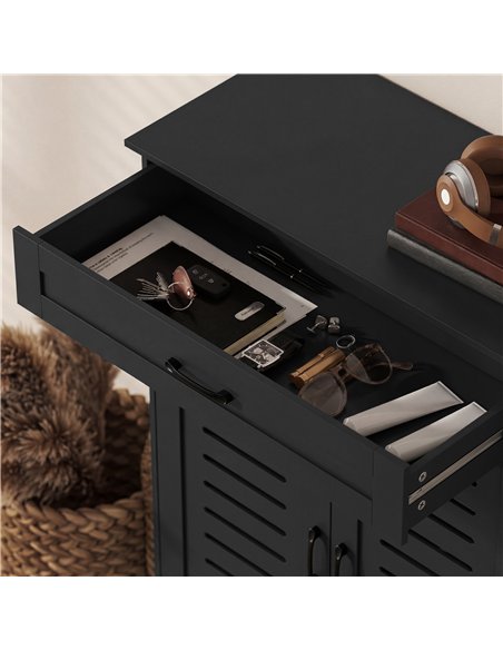 HOMCOM Shoe Cabinet with Louvered Doors, Modern Shoe Storage Cabinet with Drawer and Adjustable Shelves, Black - pic 190875 | FastDaddyshop