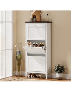 HOMCOM Shoe Cabinet with 3 Flip Drawers, Farmhouse Narrow Shoe Storage Cabinet with Adjustable Shelves, White 2