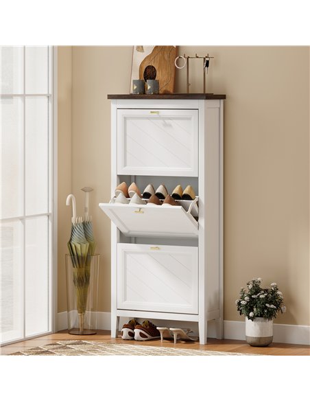 HOMCOM Shoe Cabinet with 3 Flip Drawers, Farmhouse Narrow Shoe Storage Cabinet with Adjustable Shelves, White - pic 190877 | FastDaddyshop