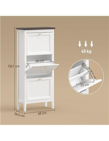 HOMCOM Shoe Cabinet with 3 Flip Drawers, Farmhouse Narrow Shoe Storage Cabinet with Adjustable Shelves, White