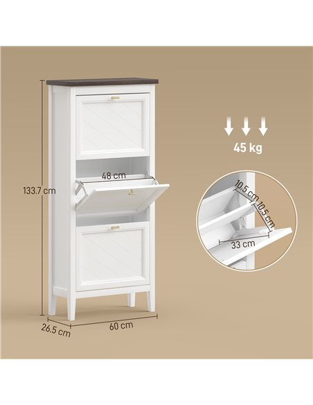 HOMCOM Shoe Cabinet with 3 Flip Drawers, Farmhouse Narrow Shoe Storage Cabinet with Adjustable Shelves, White - pic 190878 | FastDaddyshop