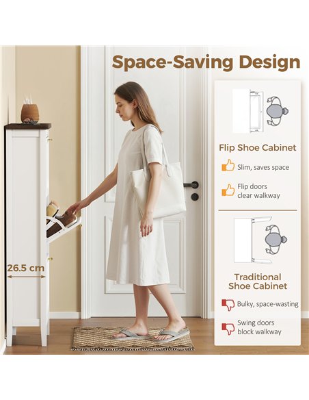 HOMCOM Shoe Cabinet with 3 Flip Drawers, Farmhouse Narrow Shoe Storage Cabinet with Adjustable Shelves, White - pic 190879 | FastDaddyshop