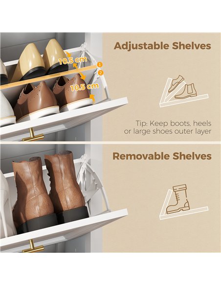 HOMCOM Shoe Cabinet with 3 Flip Drawers, Farmhouse Narrow Shoe Storage Cabinet with Adjustable Shelves, White - pic 190881 | FastDaddyshop