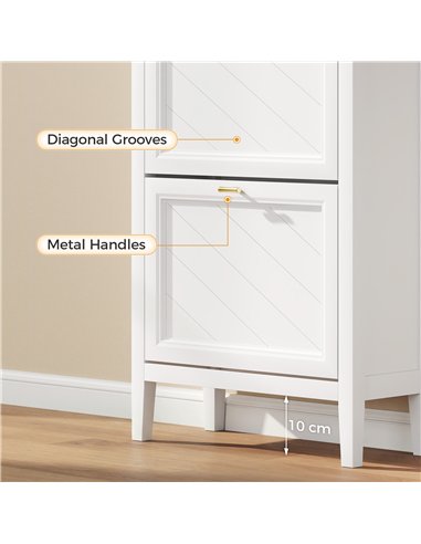 HOMCOM Shoe Cabinet with 3 Flip Drawers, Farmhouse Narrow Shoe Storage Cabinet with Adjustable Shelves, White
