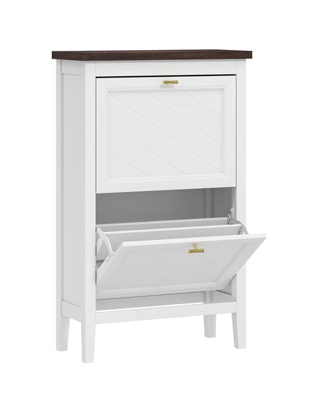 HOMCOM Shoe Cabinet with 2 Flip Drawers, Farmhouse Narrow Shoe Storage Cabinet with Adjustable Shelves, White - pic 190885 | FastDaddyshop