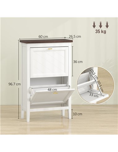 HOMCOM Shoe Cabinet with 2 Flip Drawers, Farmhouse Narrow Shoe Storage Cabinet with Adjustable Shelves, White