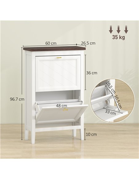 HOMCOM Shoe Cabinet with 2 Flip Drawers, Farmhouse Narrow Shoe Storage Cabinet with Adjustable Shelves, White - pic 190887 | FastDaddyshop