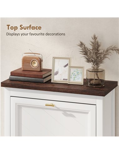 HOMCOM Shoe Cabinet with 2 Flip Drawers, Farmhouse Narrow Shoe Storage Cabinet with Adjustable Shelves, White
