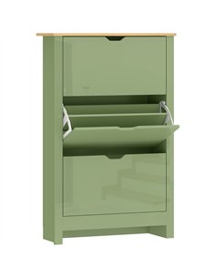 HOMCOM Slim Shoe Cabinet, Narrow Shoe Cupboard with 3 Flip Drawers, Adjustable Shelves for 18 Pairs of Shoes, High Gloss Green