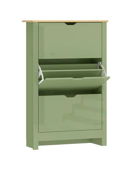 HOMCOM Slim Shoe Cabinet, Narrow Shoe Cupboard with 3 Flip Drawers, Adjustable Shelves for 18 Pairs of Shoes, High Gloss Green - pic 190894 | FastDaddyshop