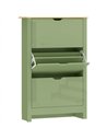 HOMCOM Slim Shoe Cabinet, Narrow Shoe Cupboard with 3 Flip Drawers, Adjustable Shelves for 18 Pairs of Shoes, High Gloss Green