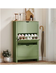 HOMCOM Slim Shoe Cabinet, Narrow Shoe Cupboard with 3 Flip Drawers, Adjustable Shelves for 18 Pairs of Shoes, High Gloss Green 2
