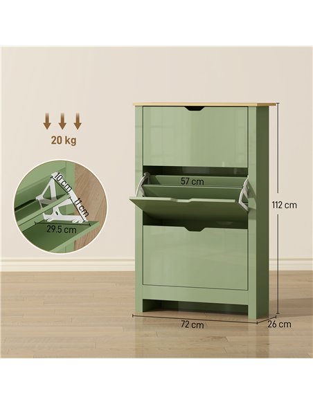 HOMCOM Slim Shoe Cabinet, Narrow Shoe Cupboard with 3 Flip Drawers, Adjustable Shelves for 18 Pairs of Shoes, High Gloss Green - pic 190896 | FastDaddyshop