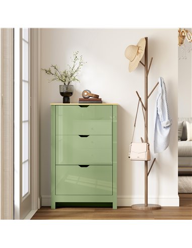 HOMCOM Slim Shoe Cabinet, Narrow Shoe Cupboard with 3 Flip Drawers, Adjustable Shelves for 18 Pairs of Shoes, High Gloss Green