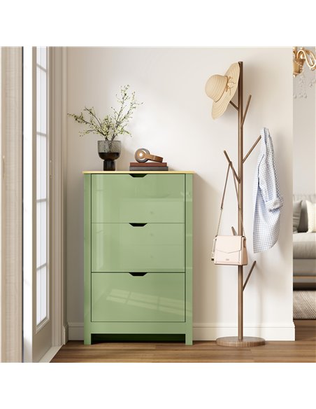 HOMCOM Slim Shoe Cabinet, Narrow Shoe Cupboard with 3 Flip Drawers, Adjustable Shelves for 18 Pairs of Shoes, High Gloss Green - pic 190902 | FastDaddyshop