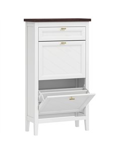 HOMCOM Shoe Cabinet with 2 Flip Drawers, Farmhouse Narrow Shoe Storage Cabinet with Adjustable Shelves, White