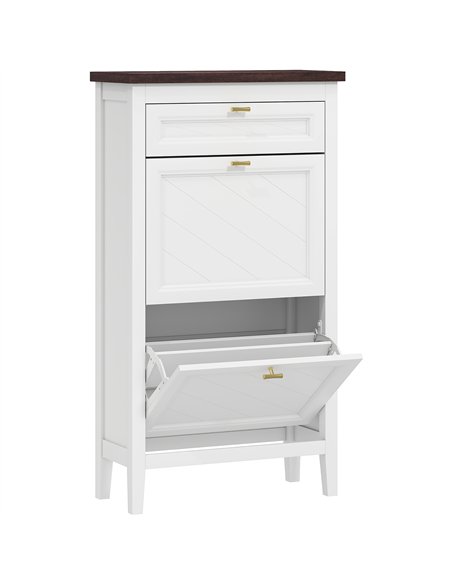 HOMCOM Shoe Cabinet with 2 Flip Drawers, Farmhouse Narrow Shoe Storage Cabinet with Adjustable Shelves, White - pic 190903 | FastDaddyshop