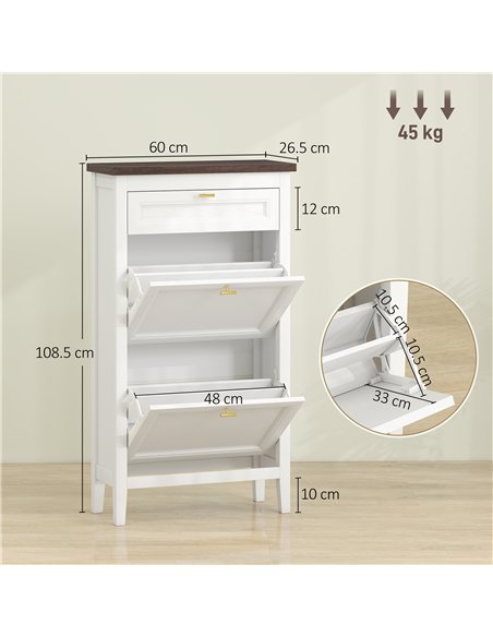 HOMCOM Shoe Cabinet with 2 Flip Drawers, Farmhouse Narrow Shoe Storage Cabinet with Adjustable Shelves, White - pic 190905 | FastDaddyshop