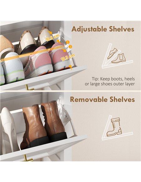 HOMCOM Shoe Cabinet with 2 Flip Drawers, Farmhouse Narrow Shoe Storage Cabinet with Adjustable Shelves, White - pic 190908 | FastDaddyshop